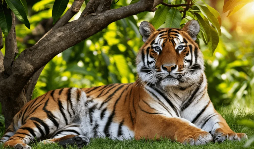 an image of a tiger sitting in the grass