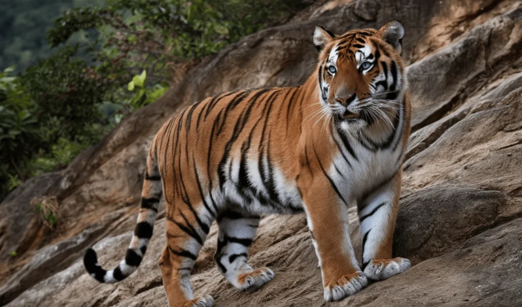 an image of a tiger standing on a rocky hillside