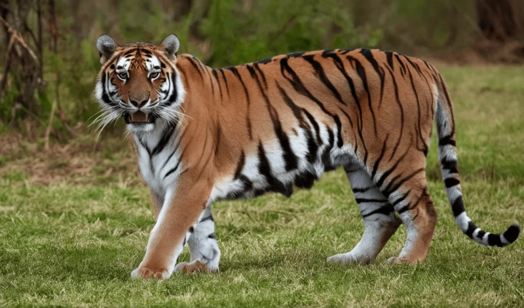 a tiger is walking in the grass